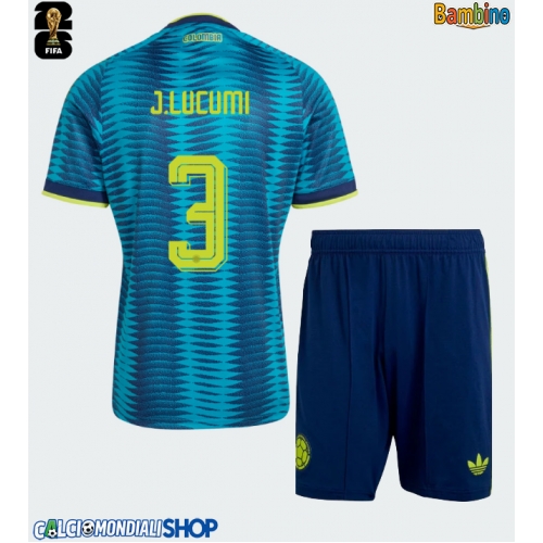 Maglie da calcio Colombia Jhon Lucumi #3 Seconda Maglia Bambino Mondiali 2026  Manica Corta + Pantaloni corti)